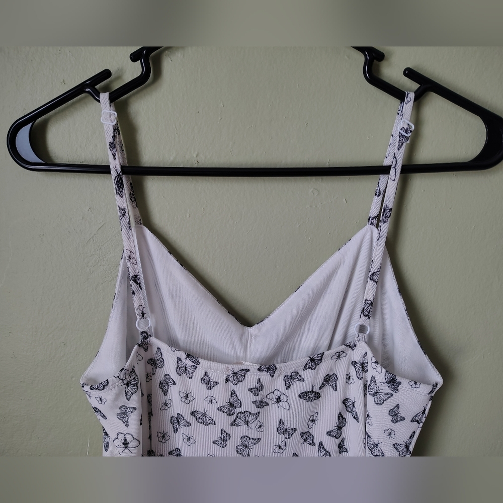 *NWT* No Comment Women's XL White Spaghetti Strap Butterfly Print Lined Dress - Picture 12 of 15
